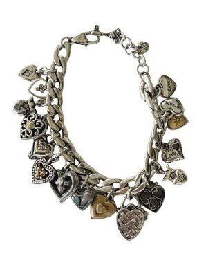 Brighton One Heart Charm Bracelet Silver Plated Crystal Charms NWOT